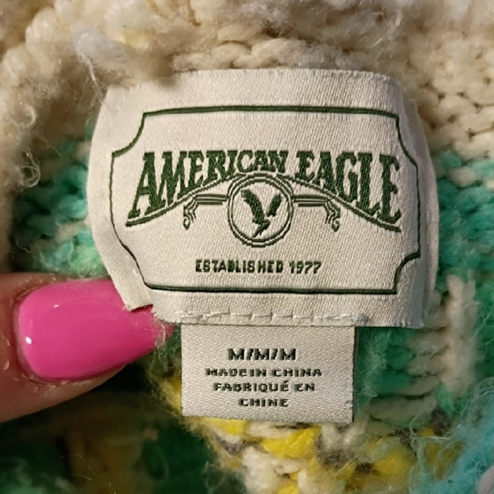 American Eagle Outfitters Cream and Blue Turtleneck Sweater - Picture 2 of 3